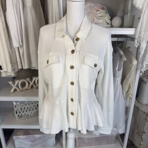 Mystree Mirabella Boutique sz. Small waffle peplum jacket shirt, feminine #3748